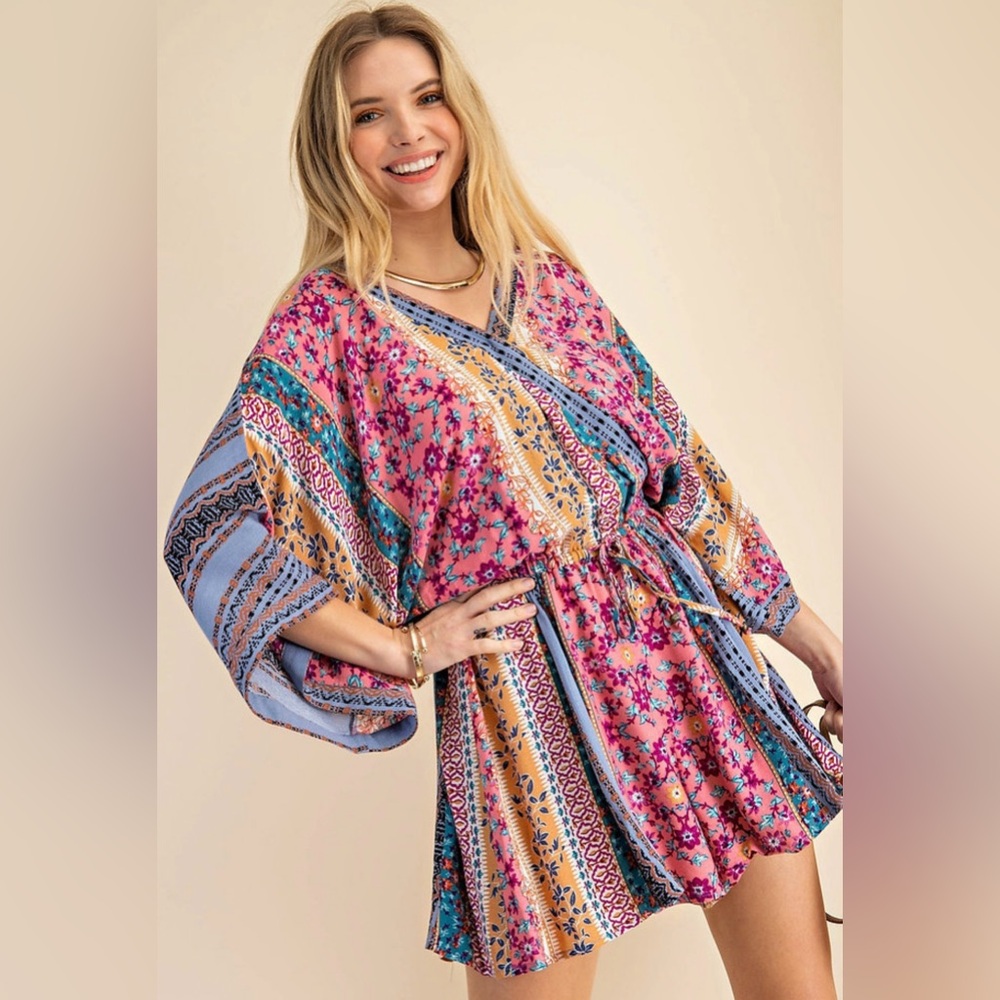 Olive and Leaf Bohemian Patchwork Romper EUC Size Small